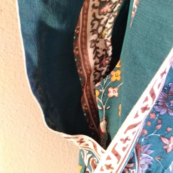 Anthropologie Floral Dress Flutter Sleeve Teal Coral XS - Picture 11 of 14